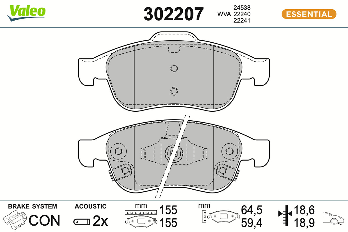 Jeu de 4 plaquettes de frein VALEO ref. 302207